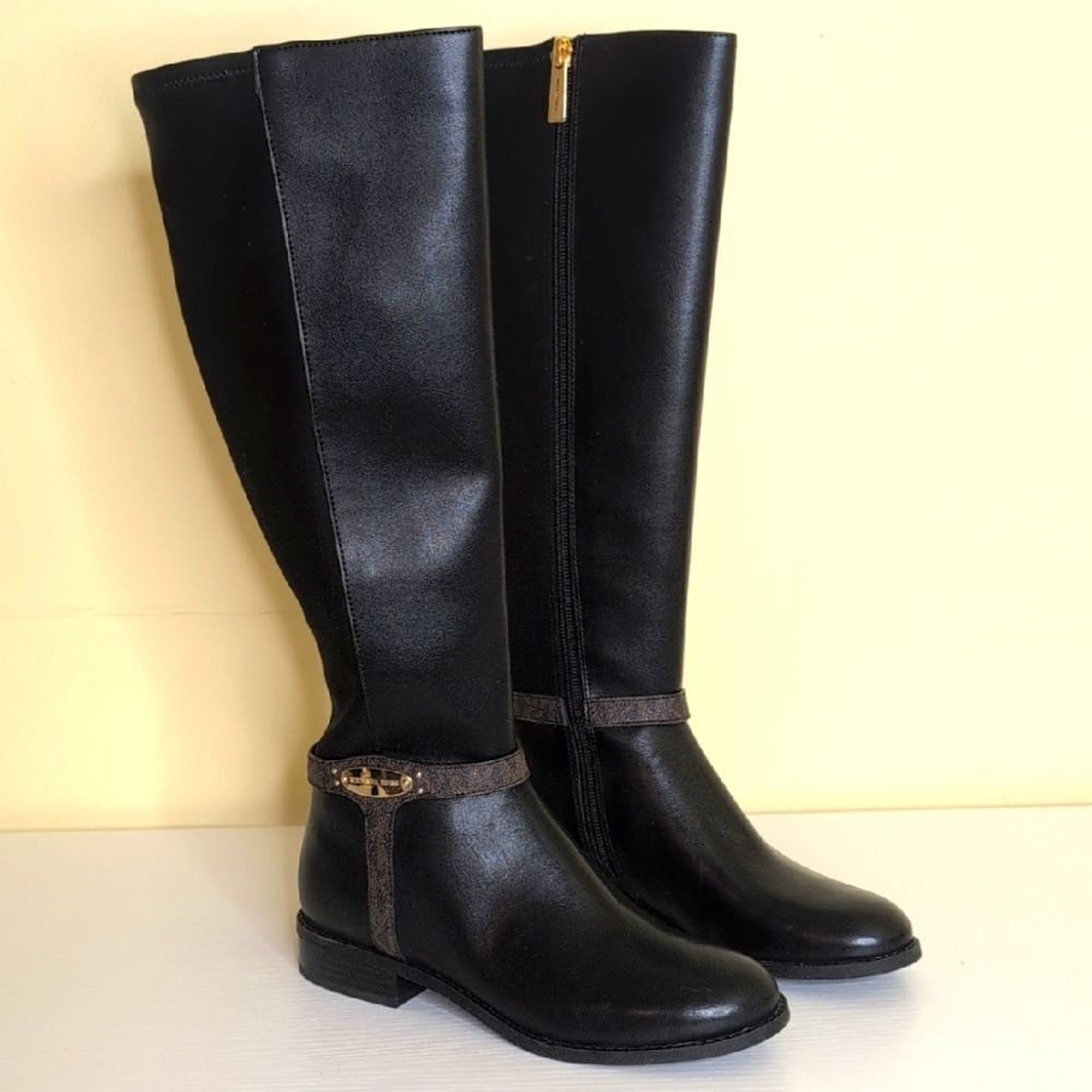 Michael Kors 5.5 Finley Leather Boot In Black/Brown, NEW In Box